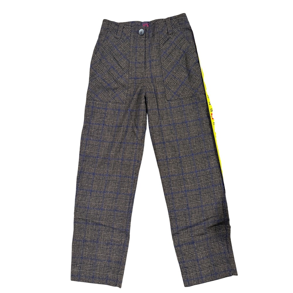 Bensimon Brown‎ Blue Plaid Wool Silk Blend Straight Leg Trousers Womens Size 38